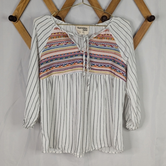 Savanna Jane Embroidered 3/4 Sleeve Popover Swing Blouse - Picture 1 of 7